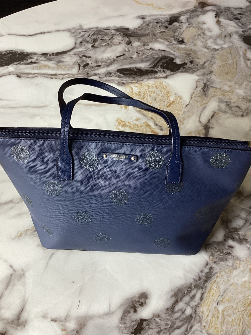kate spade navy tote with gold hardware